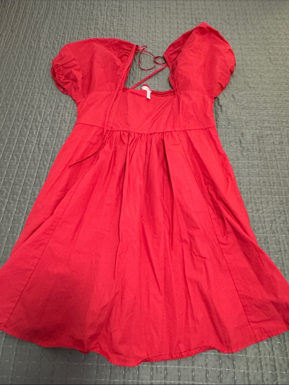 Red Puff-Sleeve Cotton Dress
